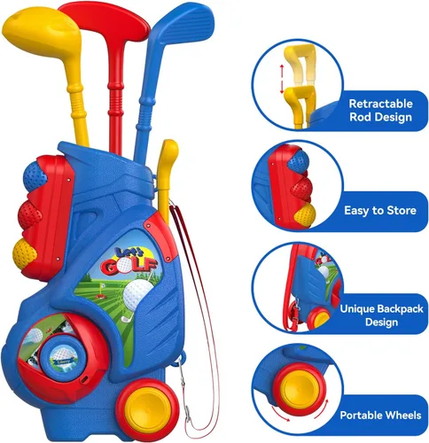 Miniatura 3 de Liberry Juego de Golf para Niños Pequeños de 2, 3, 4, 5 Años Niños Niñas, Carrito de Golf Mejorado para Niños con Tablero de Cornhole de Golf