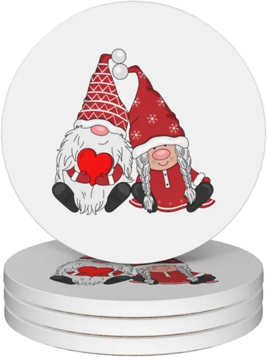 Miniatura 20 de Juego de 4 posavasos rojos de Navidad para mesa de café, tazas, bar, cerveza, escritorio, posavasos redondos de cerámica absorbente para mesa