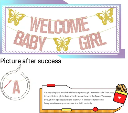 Miniatura 3 de Cartel de bienvenida para niña, decoración de fiesta de baby shower con temática de mariposa, letrero de "It's a Girl", suministros para fiesta