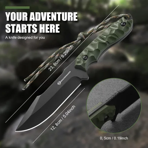 Miniatura 6 de DRACHENADER Cuchillo de hoja fija con funda, cuchillo táctico para hombres, cuchillo de supervivencia con mango ABS, diseño de espiga completa