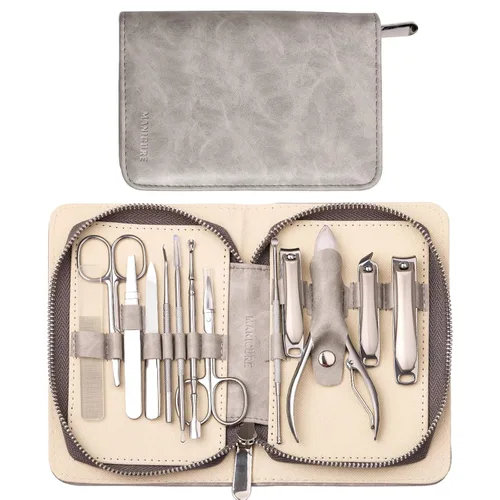 Miniatura 11 de FAMILIFE - Kit de manicura profesional para uñas, 11 en 1, de acero inoxidable, con estuche de viaje portátil de cuero negro, regalos de lujo para él