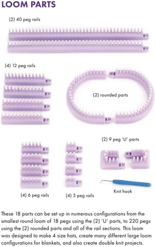Miniatura 7 de Authentic Knitting Board Telar multi-tejido ajustable, piezas de enganche, calibre pequeño y grande