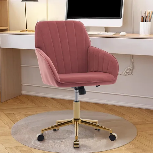 Miniatura 16 de Silla de oficina de terciopelo, sillas de escritorio tapizadas para oficina en casa con ruedas giratorias ajustables, ergonómica para sala de estar