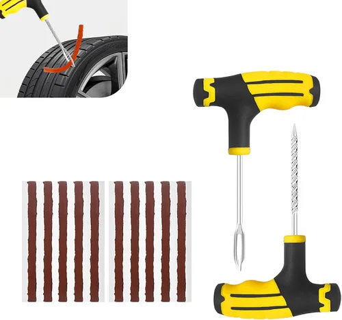 Kit de herramientas de reparación de neumáticos de vacío de 12 piezas, juego de parches de neumáticos con tiras y herramientas de reparación de