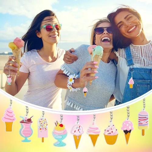 Miniatura 5 de Sasylvia 36 llaveros de helado para fiestas, regalos a granel, conos dulces, decoraciones de fiesta de cumpleaños para mujeres y hombres, accesorios