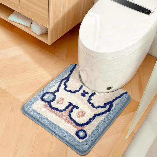 Bonito tapete para inodoro en forma de U, de microfibra ultra suave, antideslizante, absorbente de agua, lavable a máquina, tapete de ducha de 20 x