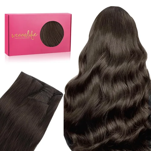 Miniatura 60 de WENNALIFE Extensiones de cabello humano real, 20 pulgadas, 3.53 onzas, color marrón chocolate, trama, cabello Remy atado a mano, extensiones