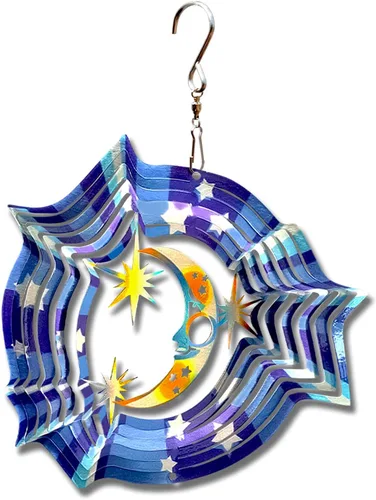 Molinillo de viento, luna y estrella, 6 pulgadas, decoración de mandala de acero inoxidable 3D, corte láser, arte de metal, patrón geométrico,