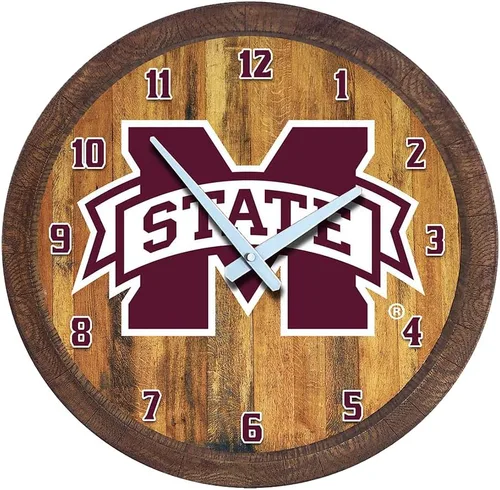 Miniatura 154 de The Fan-Brand NCAA Oklahoma Sooners: Reloj de pared con parte superior de barril de imitación para decoración de bar, decoración de fiesta