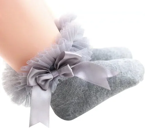 Miniatura 4 de Calcetines con volantes para bebé, 4 unidades, color blanco, negro, gris, rosa, multicolor
