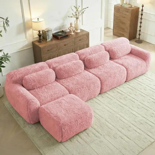 Miniatura 37 de Sofás de nube sin hueso de 80.4 pulgadas, tela de felpa suave y esponjosa, sofá cama modular con 2 otomanas, sofás de dos plazas de chocolate,