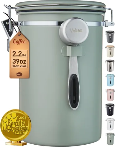 Miniatura 15 de Veken - Recipiente hermético para café de acero inoxidable, contenedor de almacenamiento de alimentos para la cocina con registro de fecha y cuchara