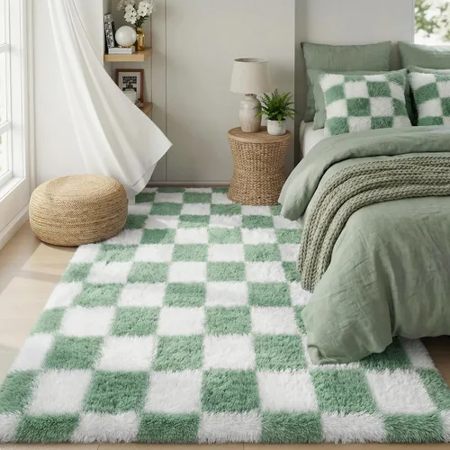 Miniatura 62 de KICMOR - Tapete a cuadros afelpado, peludo, mullido, color beige y blanco crema, pequeño, de 2 x 3 pies, para dormitorio, sala, junto a la cama