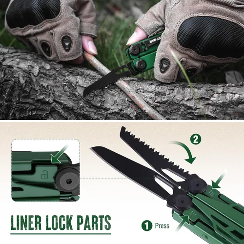 Miniatura 6 de MOSSY OAK Alicates Multiherramienta Mecanizados por CNC, Herramienta Múltiple 27-en-1 con Cuchillo de Bolsillo, Iniciador de Fuego y Silbato