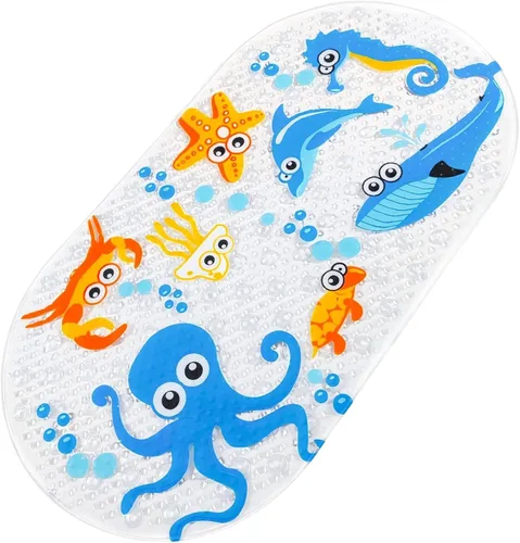 Miniatura 3 de Tapete de baño para niños pequeños, tapete de baño antideslizante de PVC de 15 x 28 pulgadas para niños, bonita alfombra de baño de dibujos animados