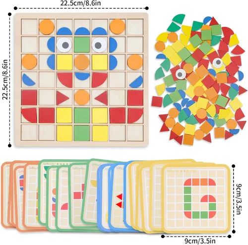 Miniatura 2 de Montessori Tangram Educativo, Juguetes de Rompecabezas de Formas Geométricas con 120 piezas de Bloques de Rompecabezas de Madera y 20 piezas