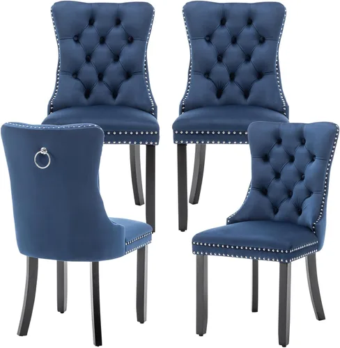 Miniatura 15 de Eifizek Sillas De Comedor - Juego de 6 sillas de comedor de terciopelo con borde de anillo de clavo, sillas de comedor tapizadas con patas de madera