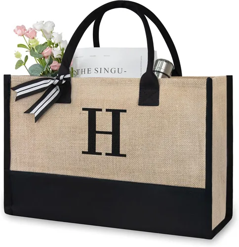 Miniatura 63 de TOPDesign - Bolso de playa de lona con inicial personalizada, bolsa de regalo con monograma, para mujer