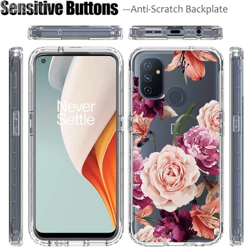 Miniatura 5 de Funda para OnePlus Nord N100 BE2013 con protector de pantalla de vidrio templado, lindo patrón floral transparente de cuerpo completo protector