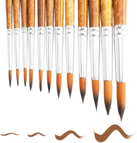 Miniatura 4 de Juego de pinceles de pintura para acuarela, punta redonda y puntiaguda, 12 piezas de diferentes tamaños para acuarela, acrílicos, tinta, gouache