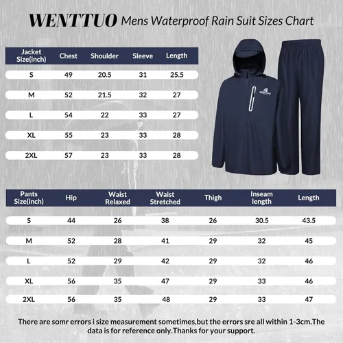 Miniatura 7 de Men's 2pc Rain Jacket Adjustable Watertight Rain Suit Lightweight Breathable Outdoor Raincoats