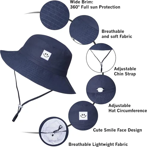 Miniatura 6 de MaxNova Sombrero de sol para bebé, cara sonriente, UPF 50+ para niños y niñas, de 0 a 7 años