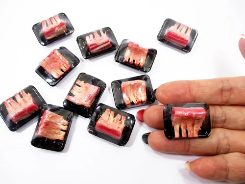Miniatura 7 de Casa de muñecas Alimentos en miniatura Costillas crudas Cerdo Carne Supermercado Alimentos Pack Bandeja 16721