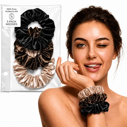 Miniatura 16 de SUNDAYSILKS™ - Lujosos coleteros de seda de morera para mujeres y niñas Coleteros antideslizantes y sedosos para el cabello natural, rizado, fino