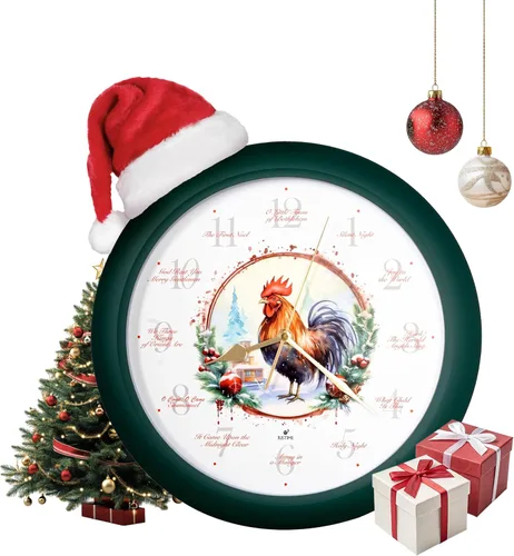 Miniatura 11 de JUSTIME Reloj de pared luminoso Polaris Silent Night de 14 pulgadas 12 villancicos de Navidad, movimiento de barrido silencioso, decoración