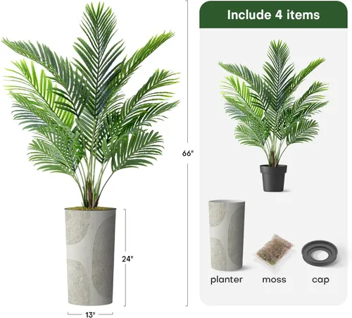 Miniatura 3 de Árbol artificial en maceta de diseño opcional, palmera tropical areca falsa de seda para decoración del hogar en interiores y exteriores, altura