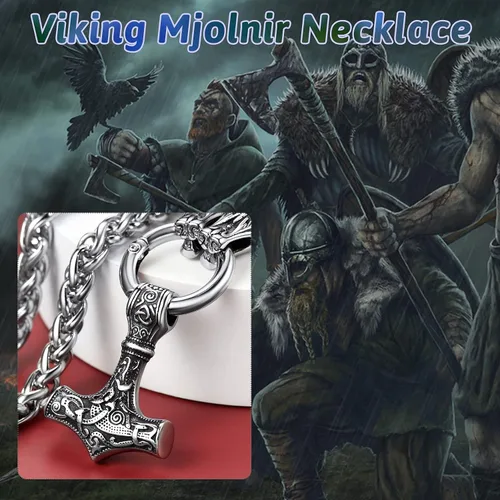 Miniatura 5 de FaithHeart Collar punk nórdico vikingo para hombre, collar grueso, acero inoxidable, Mjolnirnudo celta, cabeza de lobo, colgante de amuleto, joyería