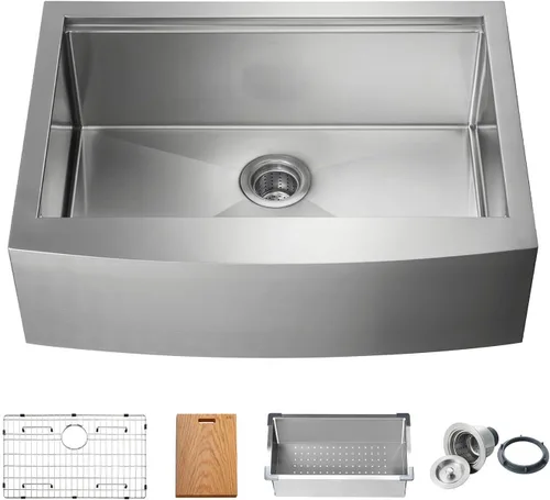 KIBI Fregadero de cocina de 30 ″ de acero inoxidable, fregadero de estación de trabajo frontal con cuenco profundo de 10 pulgadas | rejilla
