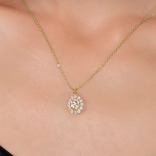 Miniatura 191 de Gem Stone King Collar con piedra natal ovalada de plata chapada en oro amarillo de 18 quilates, ovalado de 0.315 x 0.236 in, collares con colgante