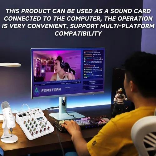 Miniatura 8 de Mezclador de audio de 4 canales pequeño, consola de mezcla de mesa de sonido con USB digital Bluetooth alimentación fantasma de 48V y eco, pequeña