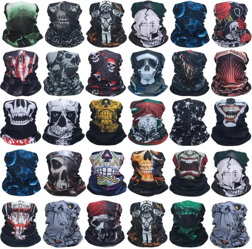 JaGely 30 Pieces Skull Neck Gaiters Scarf Elastic Independence Day Wrap Headband Bandana Face Mask for Women Men Sports
