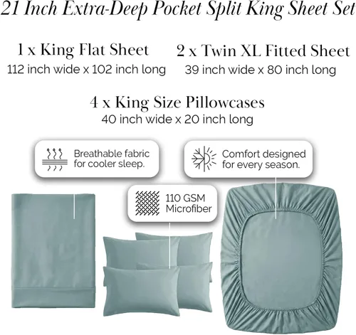 Miniatura 182 de Southshore Fine Living, Inc. Juego de 7 piezas de sábanas King divididas para cama ajustable, juego de sábanas King divididas con bolsillo de 21