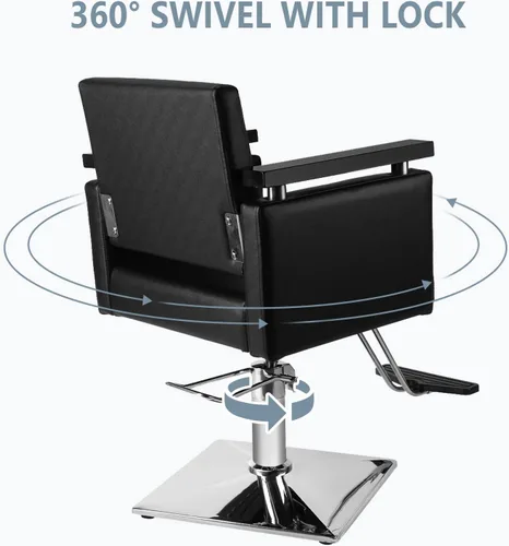 Miniatura 8 de OmySalon Silla hidráulica para peluquería, silla de peluquería moderna con base cuadrada y reposapiés, giro de 360 grados, equipo de spa de belleza