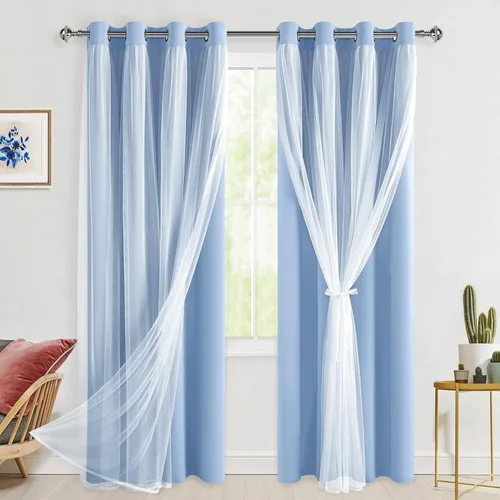 Miniatura 81 de Hiasan Cortinas opacas con superposición transparente, aislamiento térmico para mezclar y combinar de doble capa, cortinas de oscurecimiento de Beige