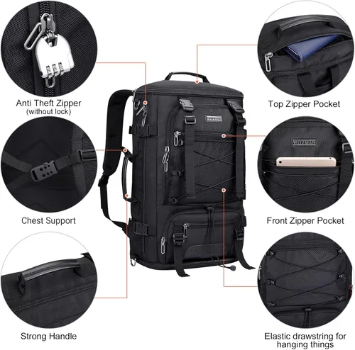 Miniatura 7 de WITZMAN Mochila de viaje para hombre, convertible grande, mochila de mano con compartimento para zapatos para aviones, compatible con laptop de 17