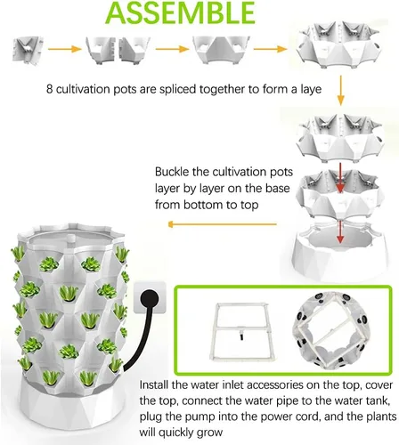 Miniatura 3 de Sistema de cultivo hidropónico de 40 macetas para acuaponía, torre de jardín, kit de cultivo aeropónico para interiores y exteriores, hierbas
