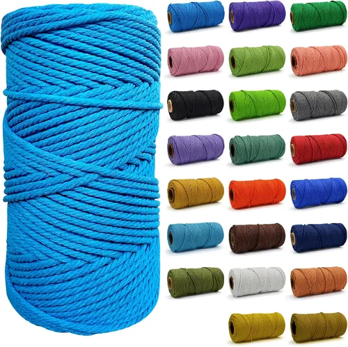 Miniatura 49 de Cuerda de Algodón 8mm x 20 Yardas - Cuerda de Macramé Natural Sin Blanquear - Cuerda de Algodón Trenzada de 3 Hilos para Colgar en la Pared, Blanco