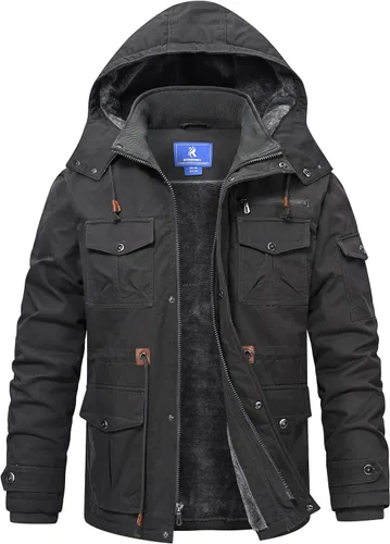 Miniatura 7 de Rapoo Chaqueta de invierno para hombre, de algodón, con forro polar, gruesa y cálida, con capucha