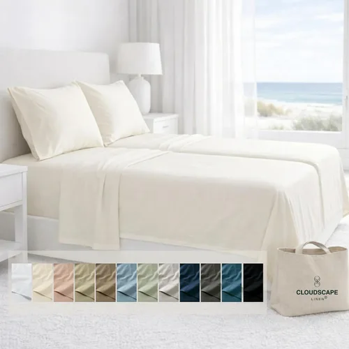 Miniatura 66 de Cloud Scape Linen - Juego de sábanas de algodón egipcio de doble capa, tamaño individual, tejido de satén de fibra larga, juego de 3 piezas, ropa