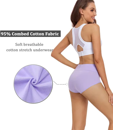 Miniatura 3 de wirarpa Ropa interior para mujer de cintura alta, bragas de algodón suaves de cobertura completa, paquete de 5 unidades (talla regular y grande)