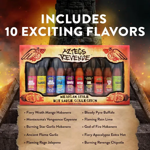 Miniatura 4 de Set de regalo de variedad de salsa picante estilo mexicano Aztecs Revenge - 10 botellas de salsa picante