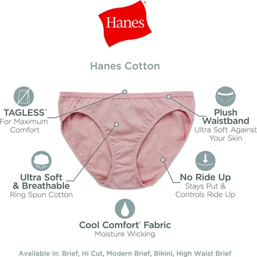 Miniatura 5 de Hanes - Paquete de ropa interior para mujer, ropa interior de algodón que absorbe la humedad, ultra suave y transpirable, paquete múltiple sin