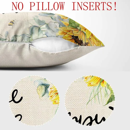 Miniatura 4 de Bee Happy - Funda de almohada de girasol de 18 x 18 pulgadas, fundas de almohada decorativas para primavera y verano con miel de abeja dulce