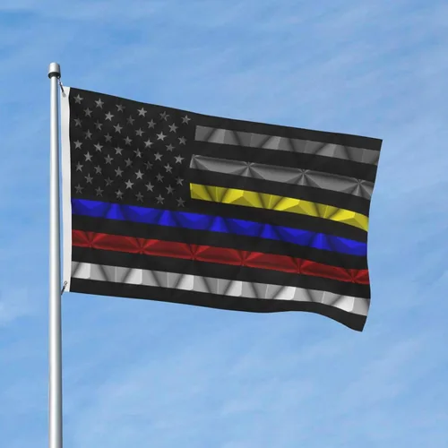 Miniatura 2 de Banderas de bandera de doble cara de Estados Unidos de línea fina roja-azul-amarillo de 3 x 5 pies, bandera de decoración al aire libre, bandera
