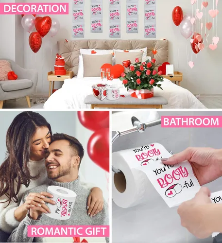 Miniatura 5 de Printed TP You're Booty-ful - Papel higiénico impreso para regalo de broma, divertido rollo de papel higiénico para San Valentín, decoración de Rojo