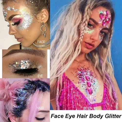 Miniatura 6 de Mysense Gel de purpurina corporal azul real, maquillaje con purpurina para el cabello de la cara para conciertos, accesorios para festivales